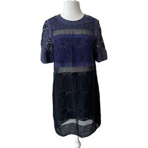 Rebecca Taylor Lace Patchwork Runway Dress Black Blue  Sheer Cocktail Mini 2